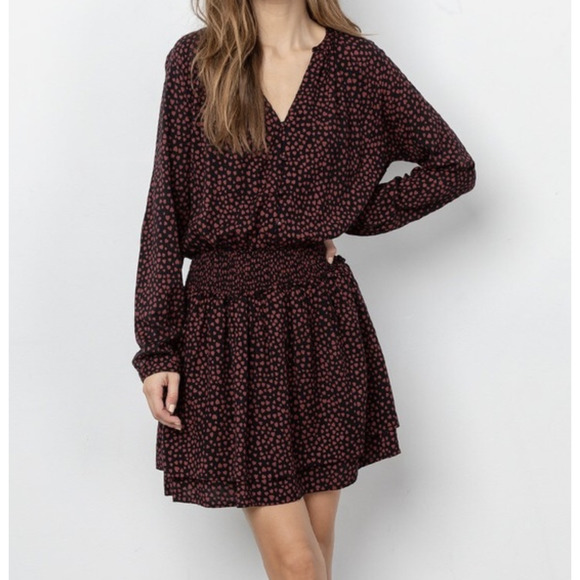 Rails Jasmine Enamored Heart Print Smocked Long Sleeve Dress Sz S Tiered V Neck - Picture 2 of 7